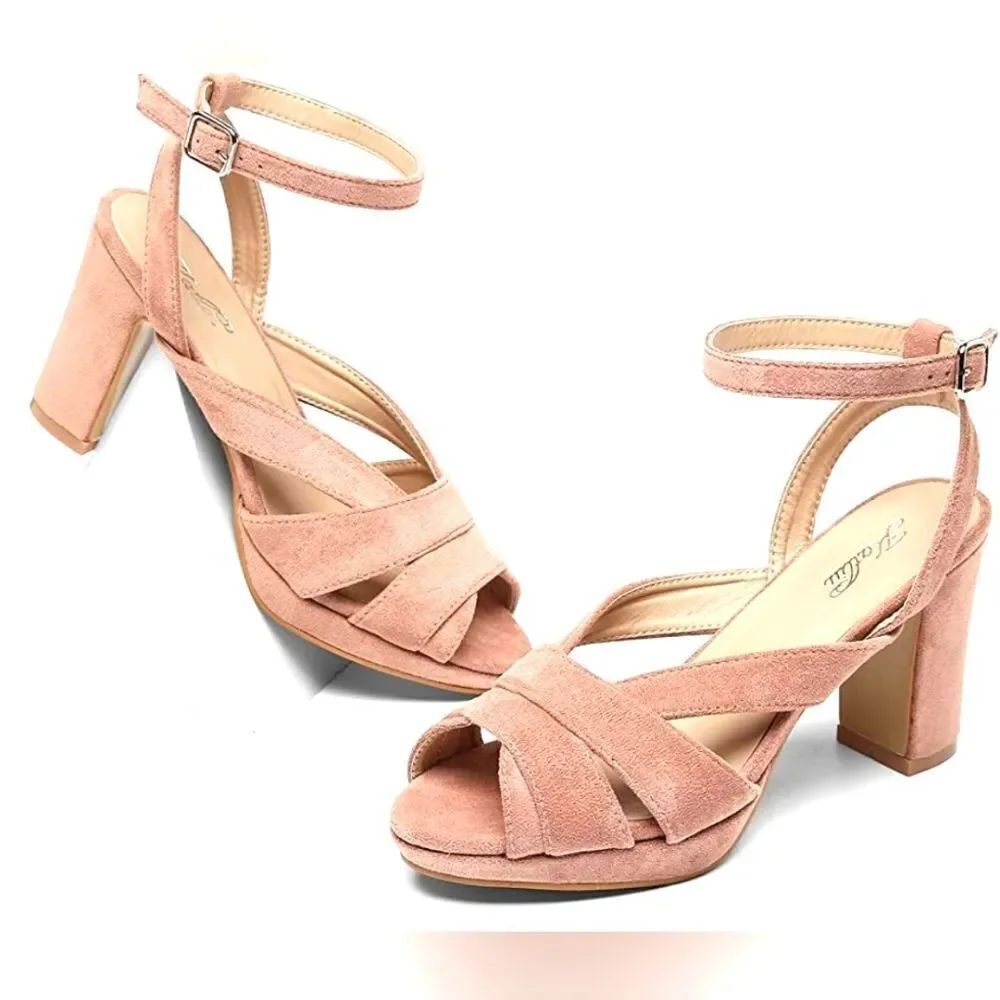 (30-1359) Katliu Women's Heeled Sandals Square Open Toe Size 9.5 (40)